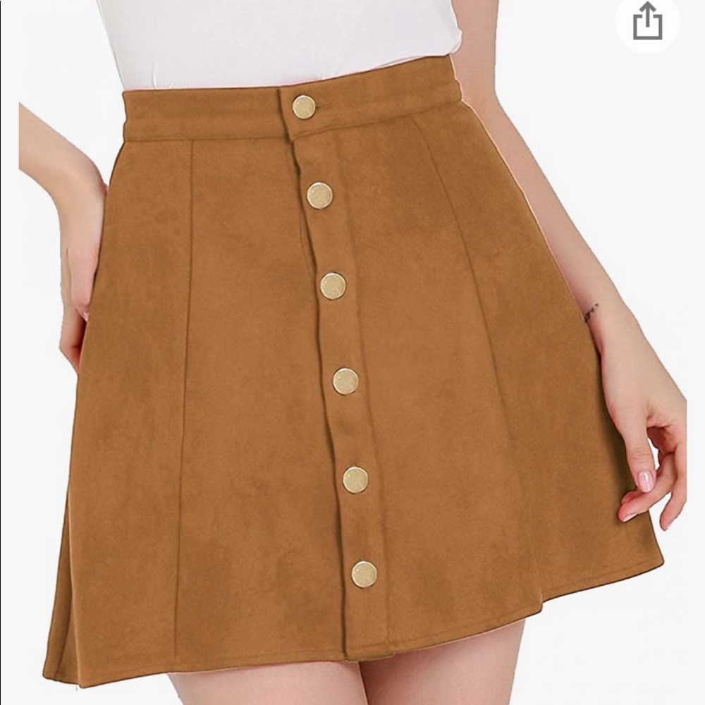 Faux Suede Button A-Line High Waisted Mini Skirt